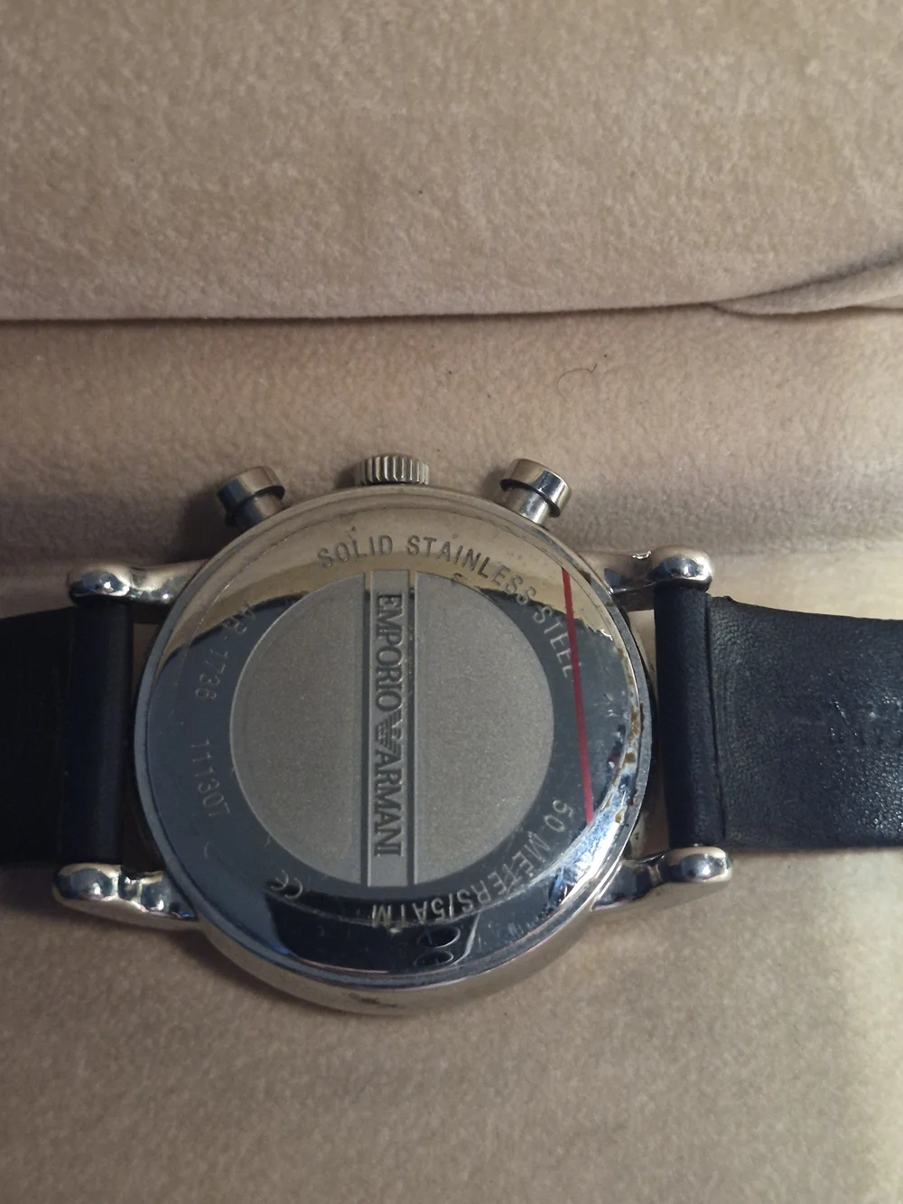 Emporio Armani Men’s Blue Dial Chronograph Watch with Black Leather Strap